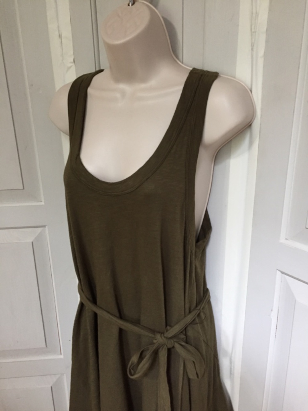 Wilt Olive Green Sleeveless Tank Dress w/ Tie Waist & Back Ruffle - Picture 7 of 15